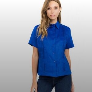 Royal Blue womens Guayabera Shirt